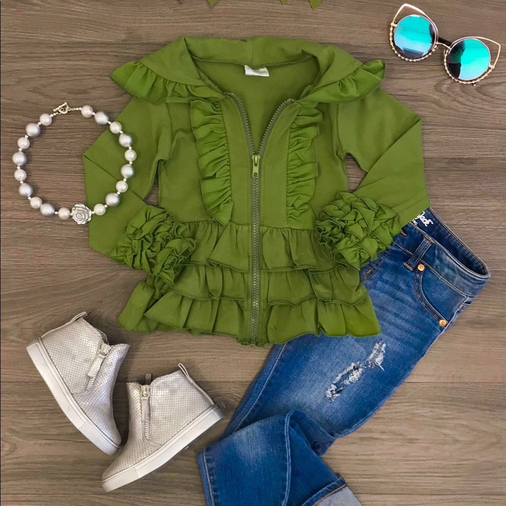 2T Green Ruffle Zip Up Hoodie